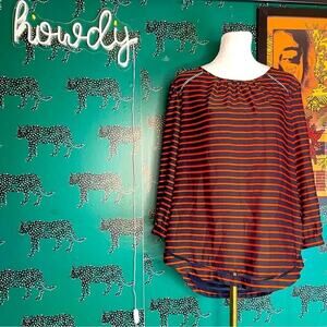 NWOT J Crew Red and Navy Blue Striped 3/4 Sleeve Crew Neck Blouse Size S
